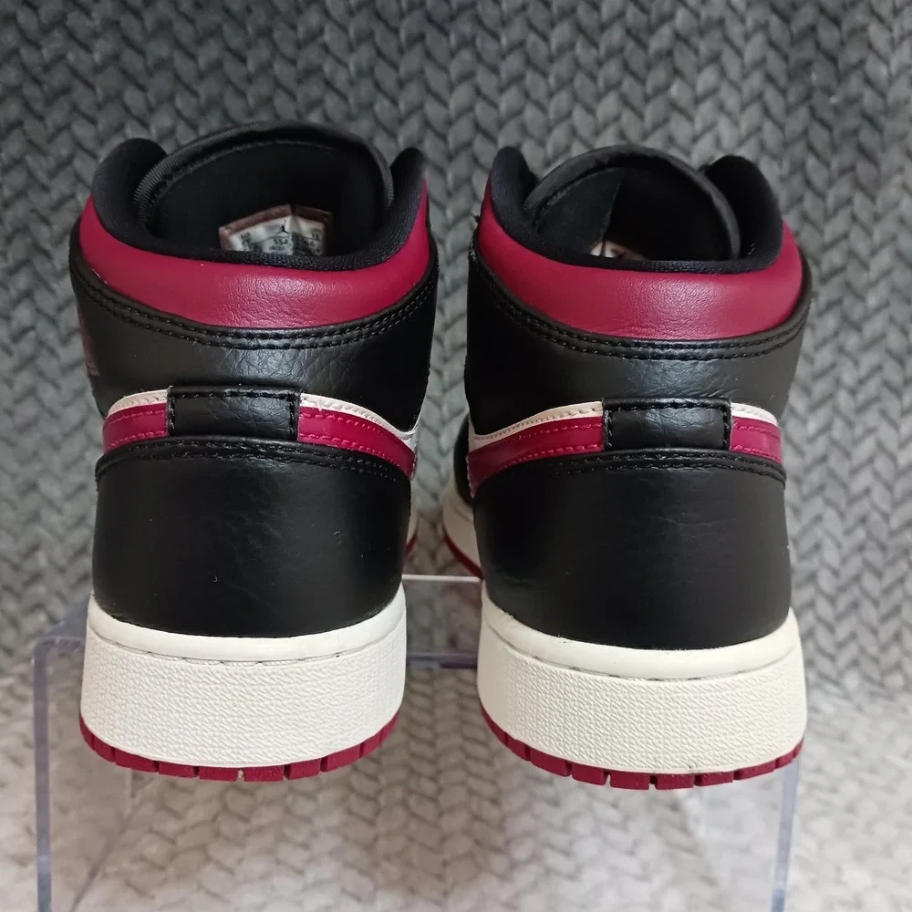 Jordan 1 Mid Bred Toe GS Black Noble Red Youth Basketball Sneakers Shoes Size 6Y